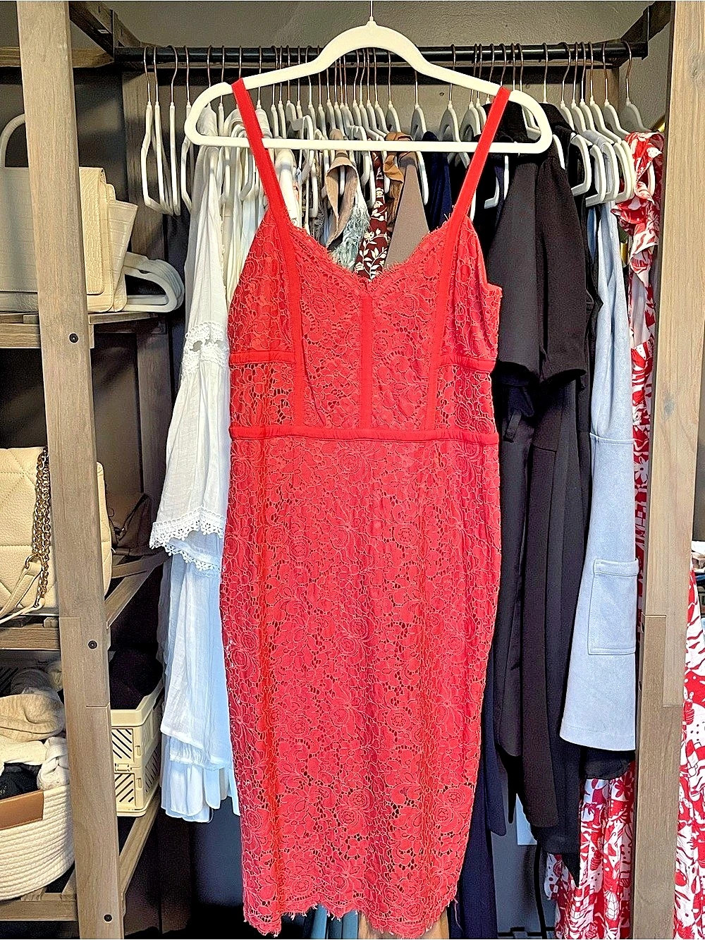 Express Red Piped Lace Sheath Midi Dress, Red, Size 10